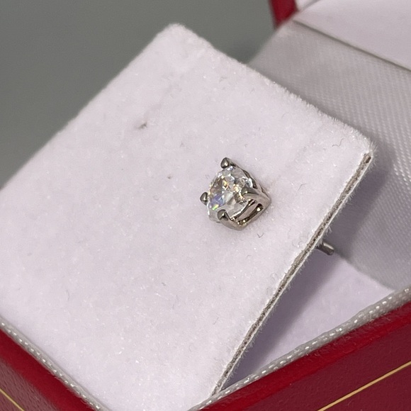 Single (1) Heart Cut CZ Diamond 1/2CT Solitaire Unisex Silver Stud Earring - Picture 13 of 15